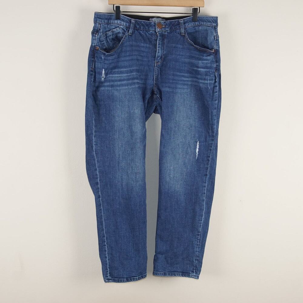 Wit & Wisdom Ab Solution Cuffed Girlfriend Blue Mid Rise Distressed Jeans Sz 16W